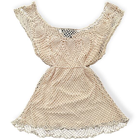 Y2K Crochet Open Weave Tank Top Scalloped Hem Boho Fairycore VTG Festival Chic S - Picture 3 of 14